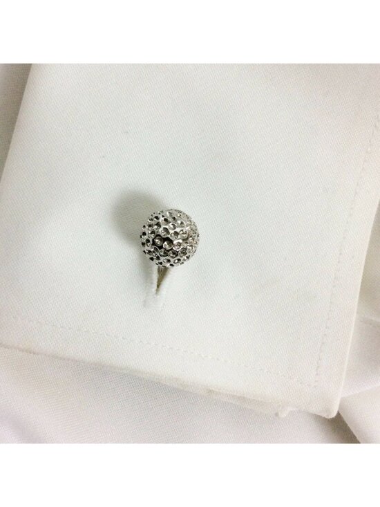 Mens Cuff Links Pair Textured Silver Chrome Sphere Golf Disco Ball Dress Formal - Picture 3 of 3